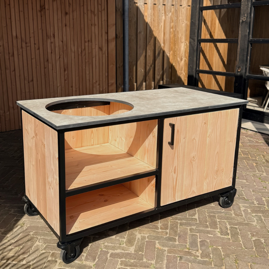 Buitenkeuken Douglas en staal met opbergkast en Beige HPL werkblad - Lengte 150 cm - Afbeelding 2